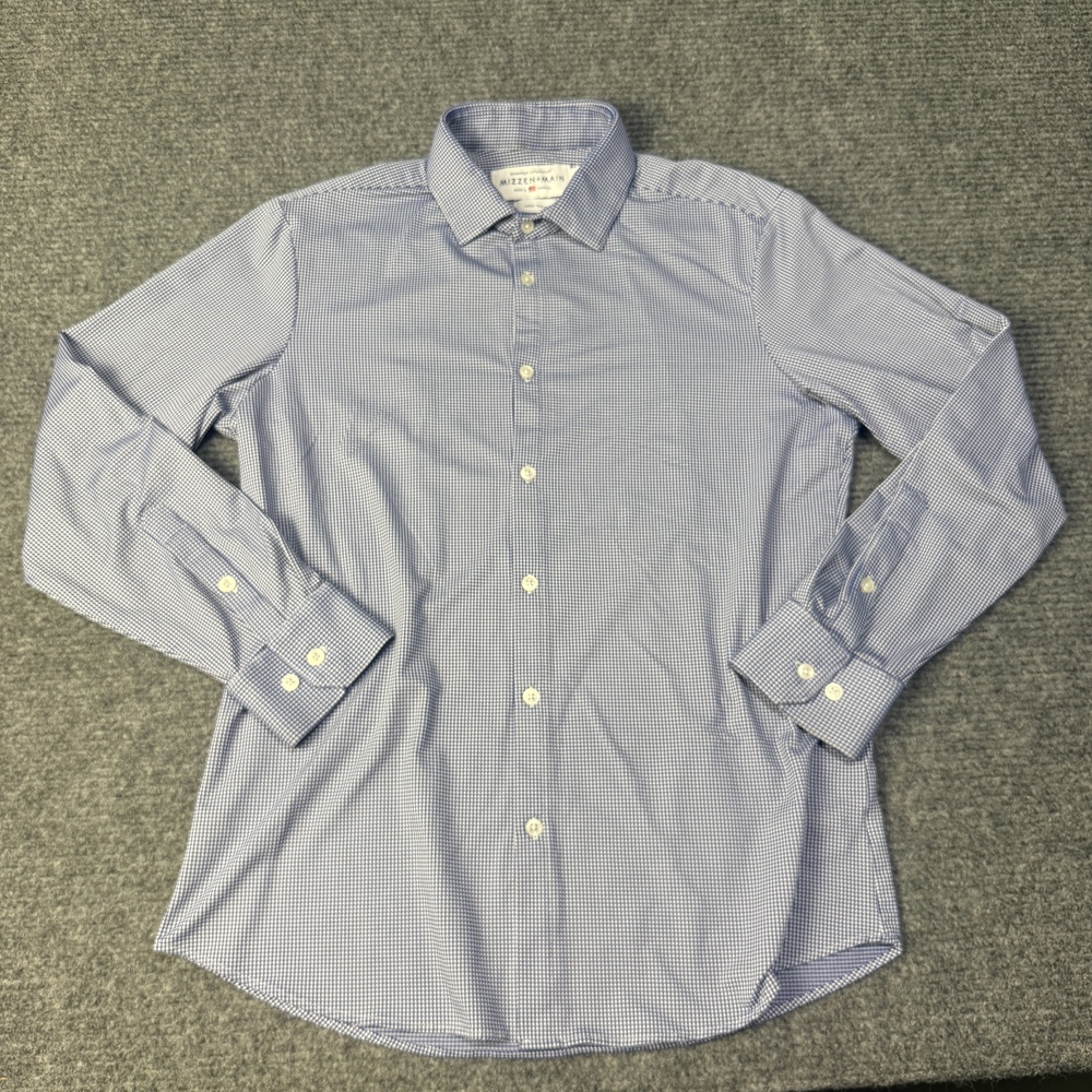 Mizzen+Main Spinnaker Shirt Mens Large Blue Gingham Trim Fit Long Sleeve USA